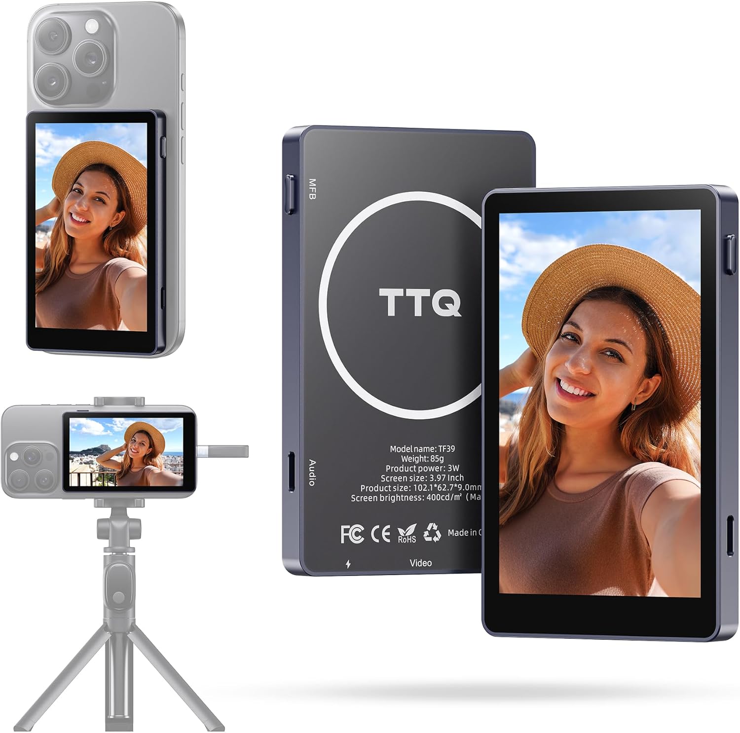 4K Magnetic Vlog Selfie Monitor Screen with Bluetooth Remote - Perfect for TikTok & Live Streaming on iPhone & Android