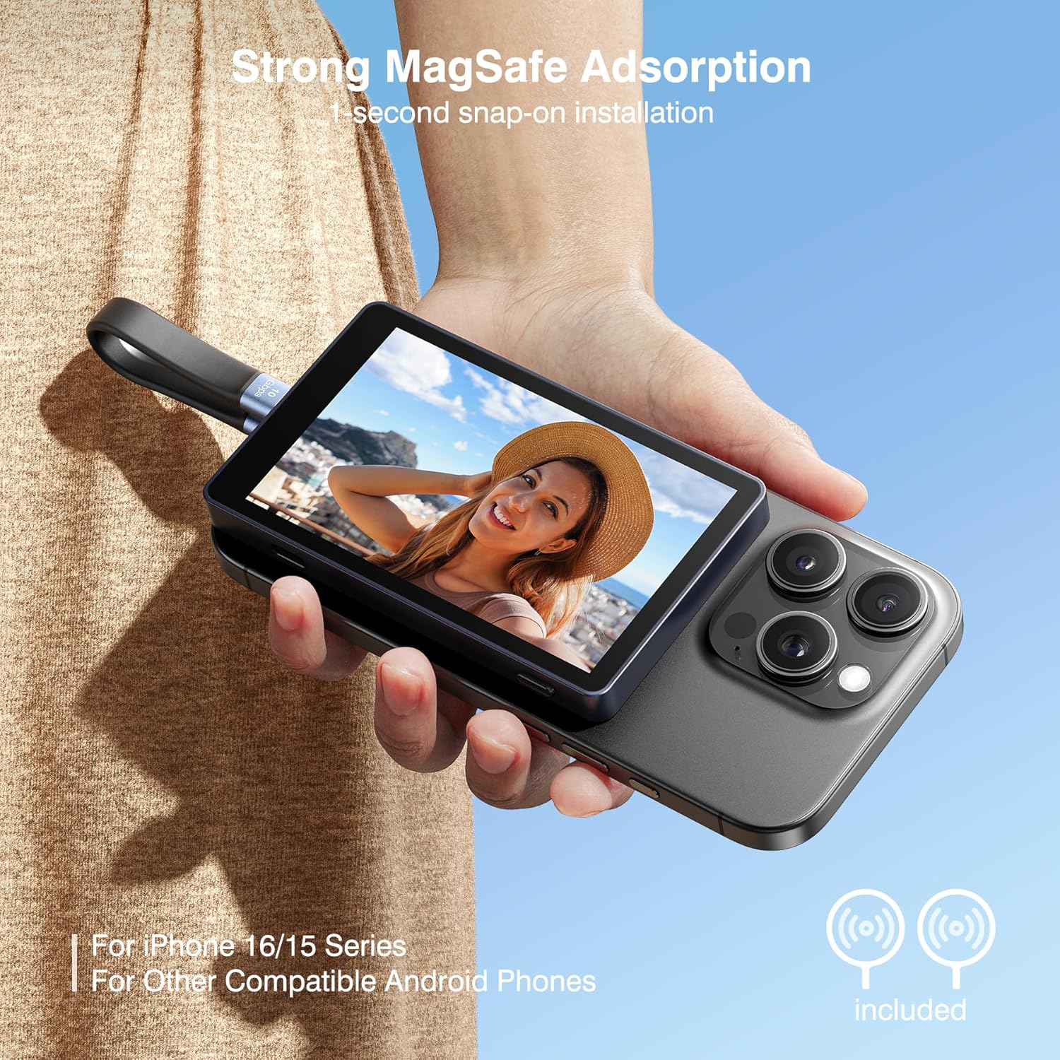 4K Magnetic Vlog Selfie Monitor Screen with Bluetooth Remote - Perfect for TikTok & Live Streaming on iPhone & Android