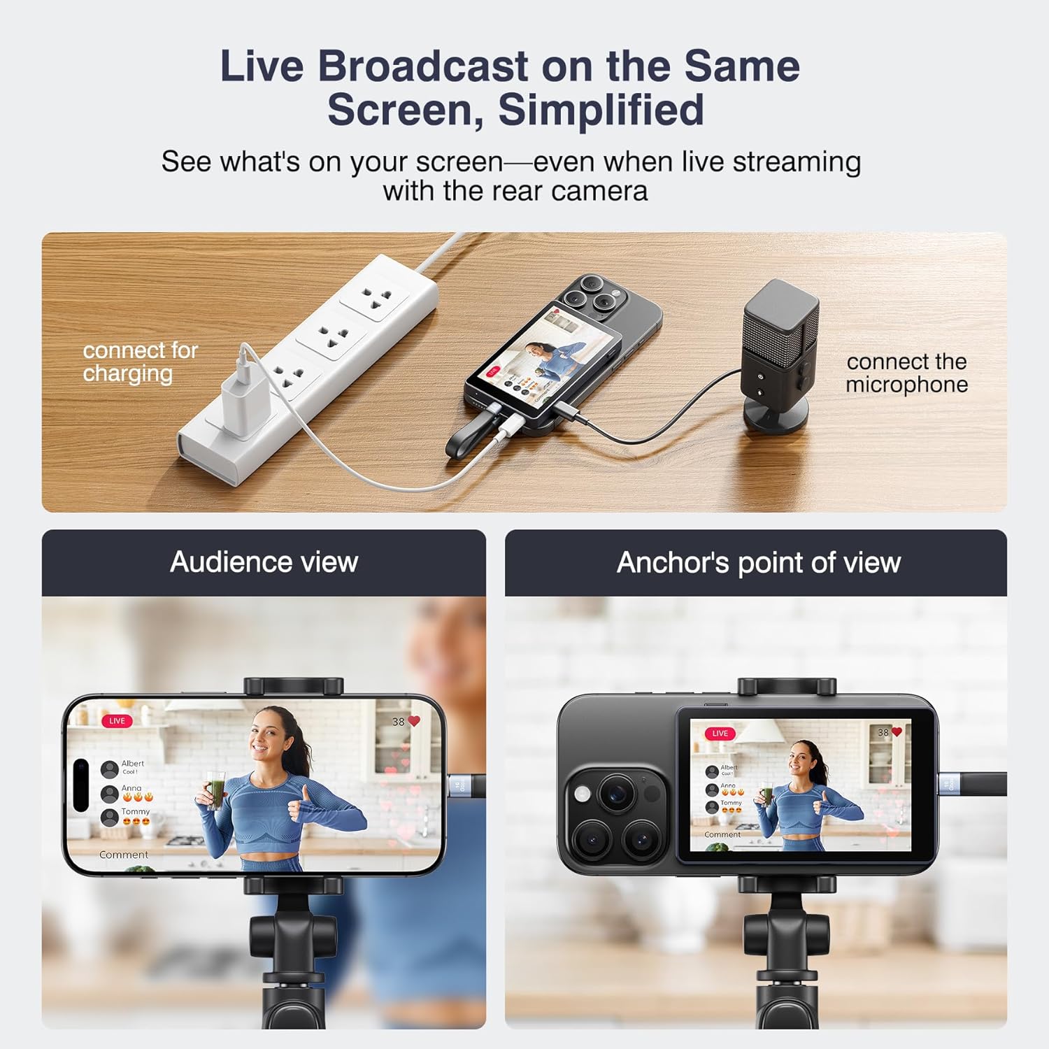 4K Magnetic Vlog Selfie Monitor Screen with Bluetooth Remote - Perfect for TikTok & Live Streaming on iPhone & Android