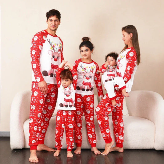 2025 Family Christmas Pajamas Set - Adorable Elk Print Matching Outfits for Parents and Kids - Soft and Cozy Sleepwear for the Holidays