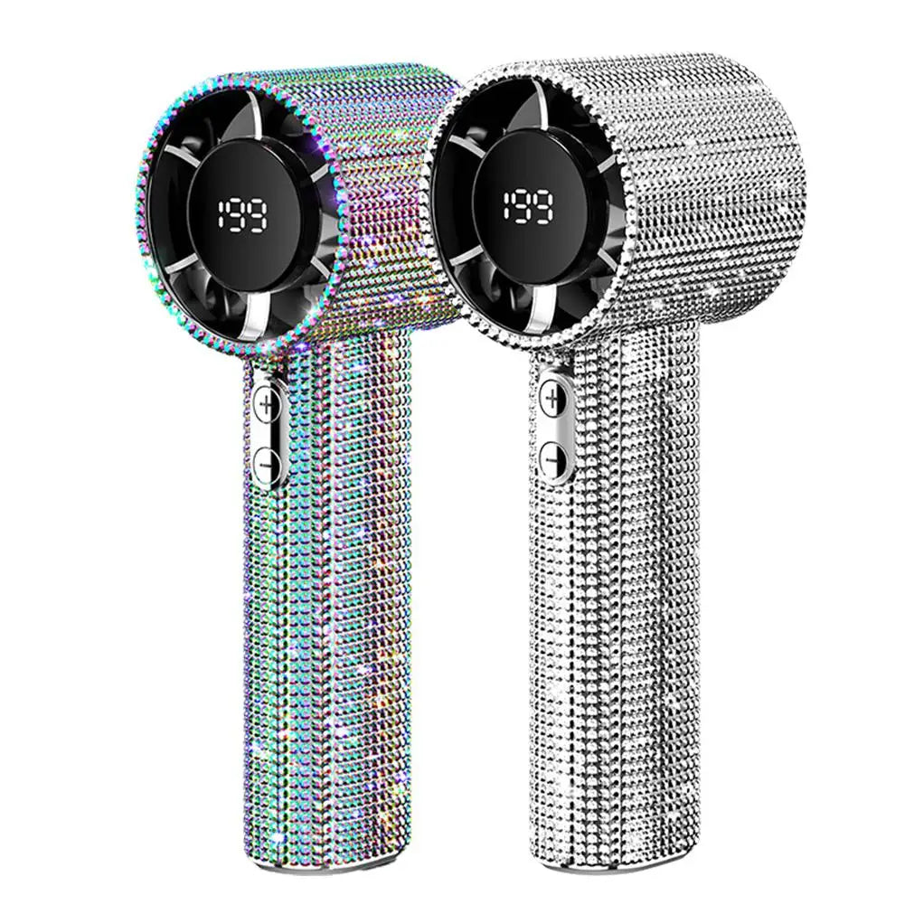 199-Speed Diamond-Covered Portable Handheld Fan - Rechargeable Ice Cooling for Outdoor Adventures