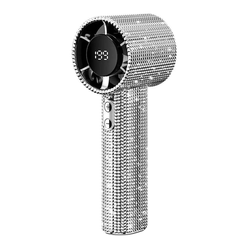 199-Speed Diamond-Covered Portable Handheld Fan - Rechargeable Ice Cooling for Outdoor Adventures