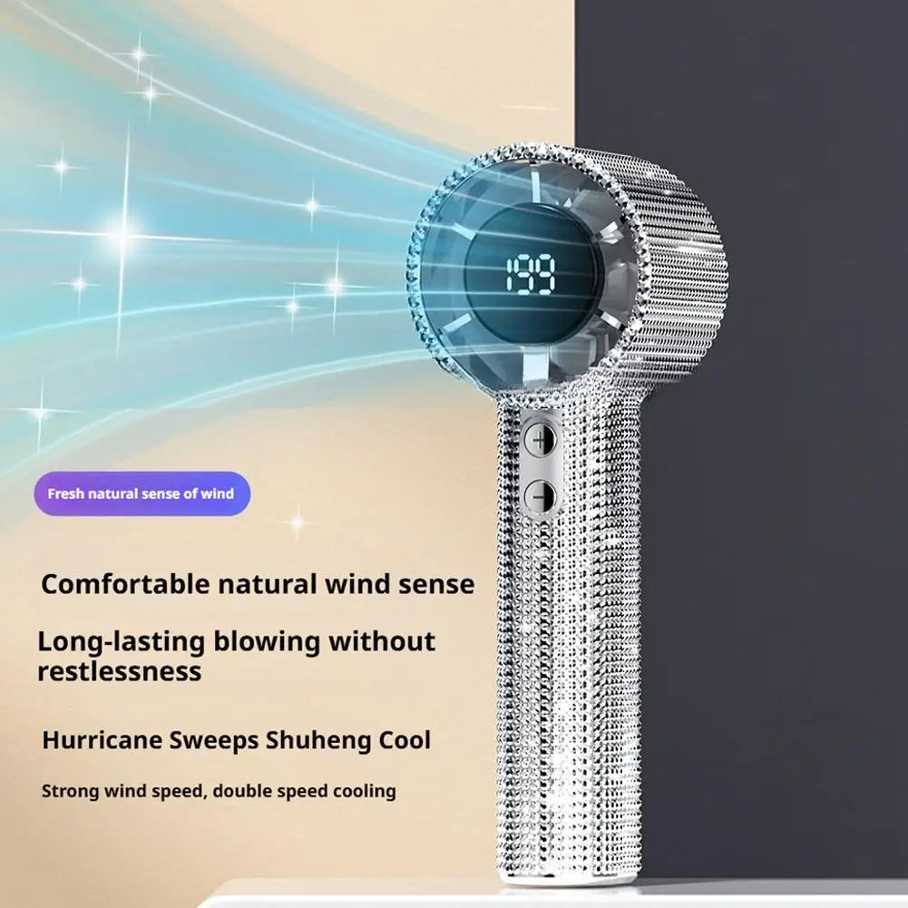 199-Speed Diamond-Covered Portable Handheld Fan - Rechargeable Ice Cooling for Outdoor Adventures