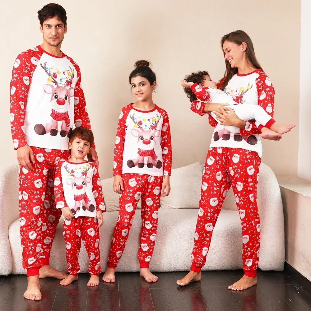 2025 Family Christmas Pajamas Set - Adorable Elk Print Matching Outfits for Parents and Kids - Soft and Cozy Sleepwear for the Holidays