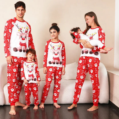 2025 Family Christmas Pajamas Set - Adorable Elk Print Matching Outfits for Parents and Kids - Soft and Cozy Sleepwear for the Holidays
