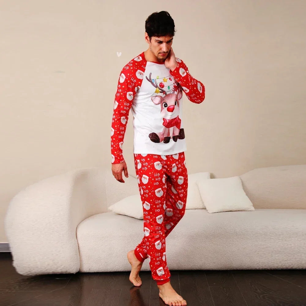 2025 Family Christmas Pajamas Set - Adorable Elk Print Matching Outfits for Parents and Kids - Soft and Cozy Sleepwear for the Holidays